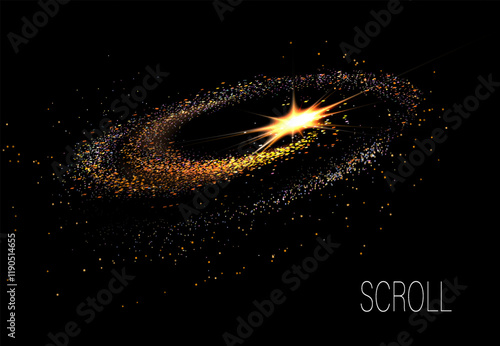 A distinct design element, a glittering golden swirl with a bright flash.