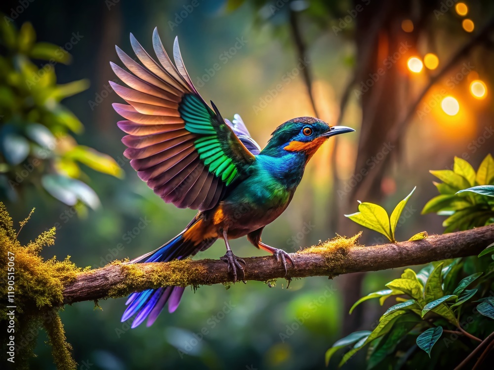 Obraz premium Candid Oil Bird in Flight, Night Jungle, South American Wildlife, Rare Bird Photography