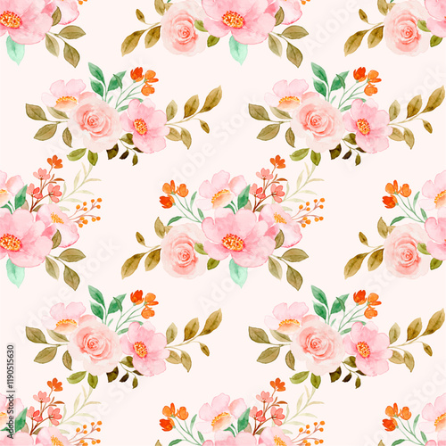 Wallpaper Mural Sweet pink flower watercolor seamless pattern. Torontodigital.ca