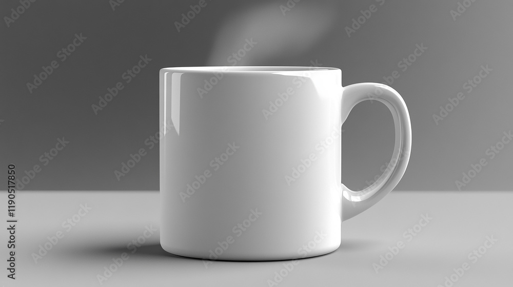 A blank white mug steams on a gray surface A blank white mug steams on a gray surface
