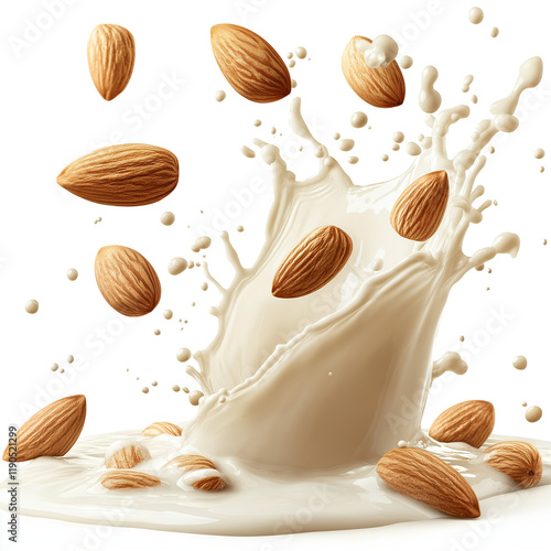 splash of almond milk isolated on png or transparent background