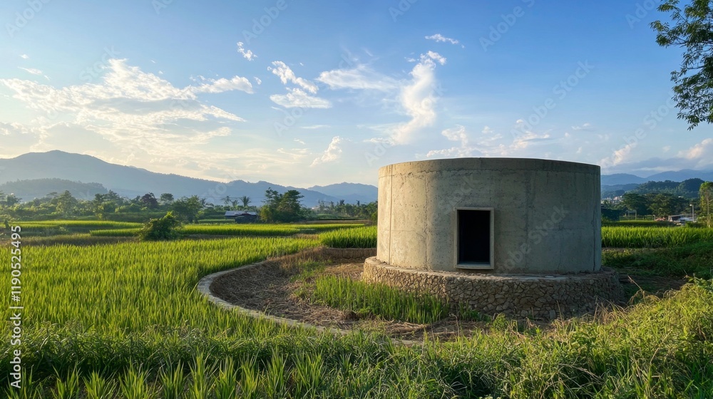 Modern Concrete Structure in Rural Landscape Modern Concrete Structure in Rural Landscape