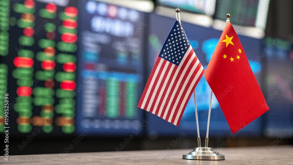 USA and CHINA flag trade war symbolic relation USA and CHINA flag trade war symbolic relation