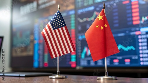USA and CHINA flag trade war symbolic relation