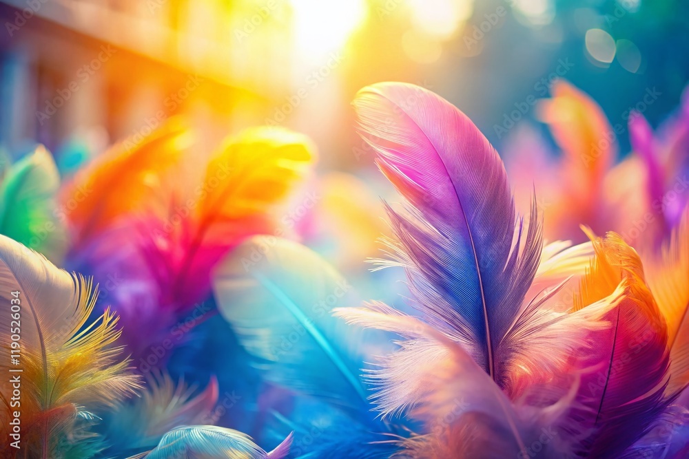 Fototapeta premium Colorful Feathers on Soft Pastel Background - Artistic Architectural Photography