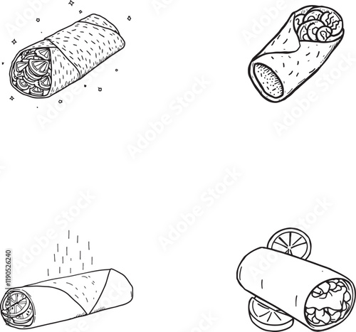 Hand drawn line art Shawarma pixel perfect vector illustration set collection for coloring page