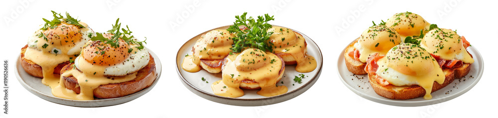 Delicious Eggs Benedict on Toast with Hollandaise Sauce Presentation Delicious Eggs Benedict on Toast with Hollandaise Sauce Presentation