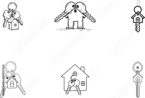 Keys to a new house real estate purchase icon logo vector illustration set collection