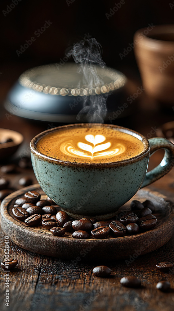 Cup of coffee surrounded by scattered beans. Cup of coffee surrounded by scattered beans.