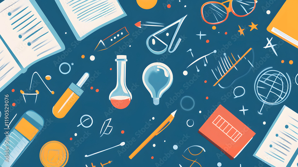 Educational program banner featuring academic icons and vibrant backgrounds, background with notes Educational program banner featuring academic icons and vibrant backgrounds, background with notes