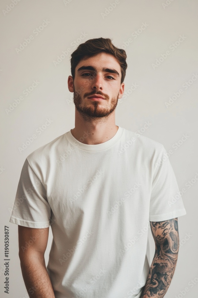 Man in white T-shirt posing Man in white T-shirt posing