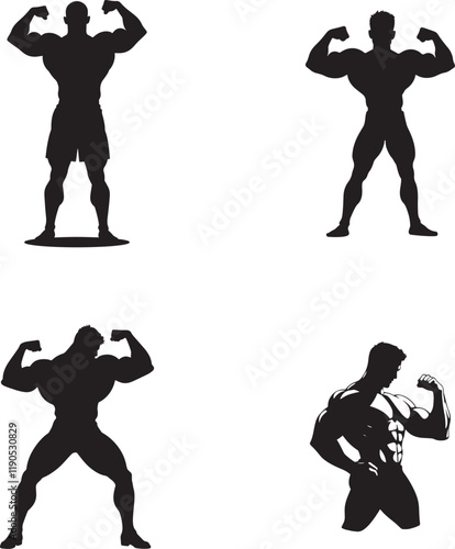 Silhouette set of body builders icon logo vector illustration with white background