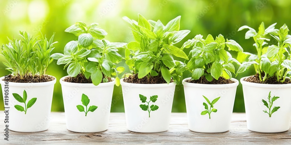 Fototapeta premium Growing fresh herbs indoor gardening techniques home lush environment close-up sustainability