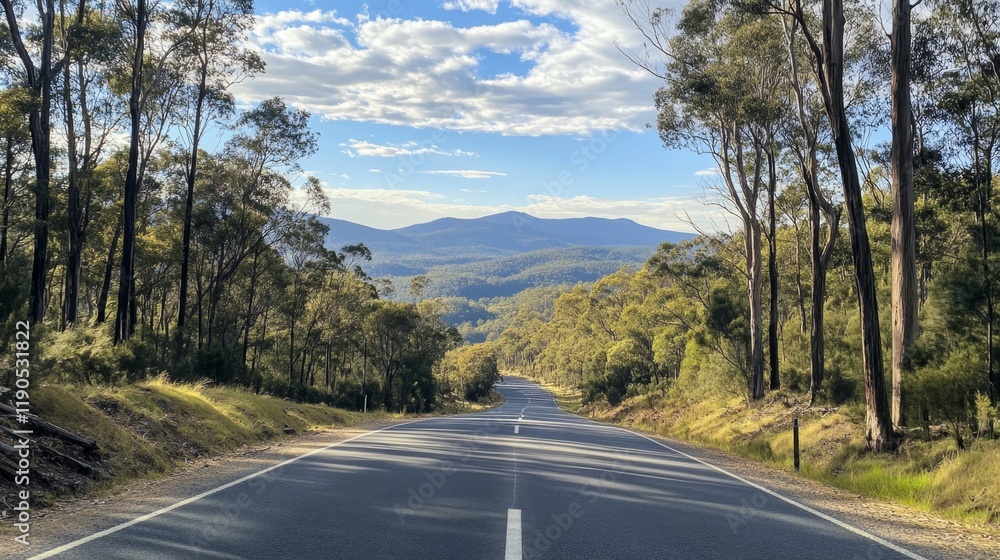 Fototapeta premium Serene Mountain Road Through Lush Forest