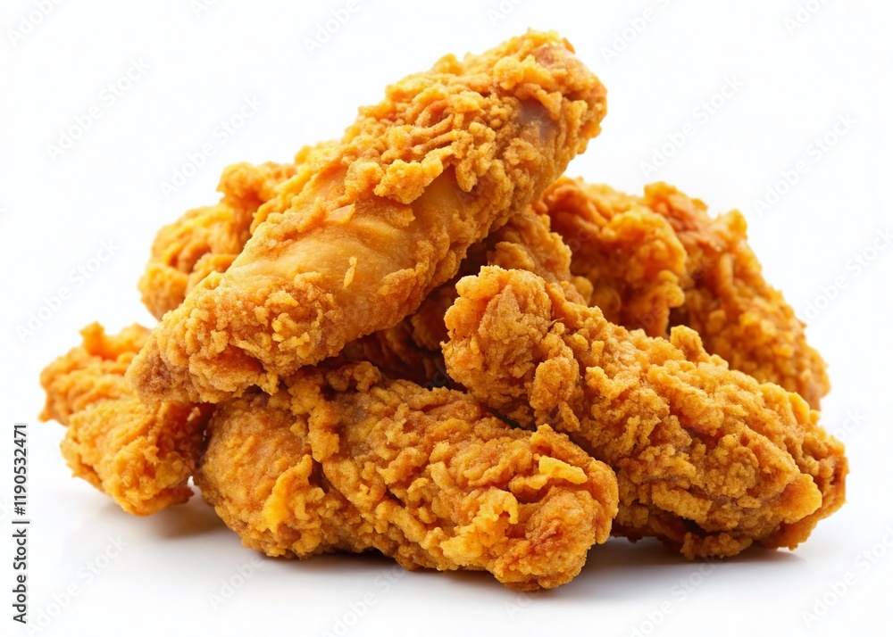 Crispy Fried Chicken Strips, Isolated on White Background - Delicious Fast Food Crispy Fried Chicken Strips, Isolated on White Background - Delicious Fast Food