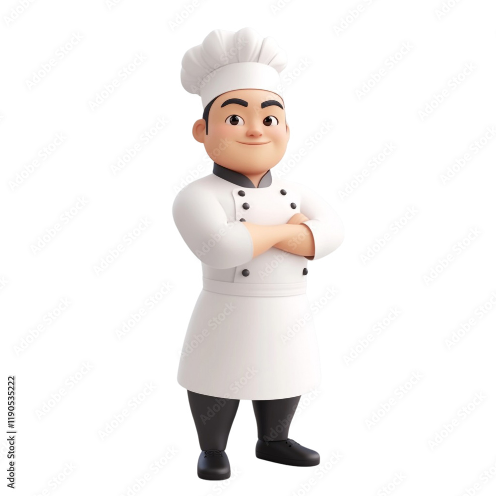 Confident Chef Proudly Stands Arms Crossed Happy in His White Uniform Confident Chef Proudly Stands Arms Crossed Happy in His White Uniform