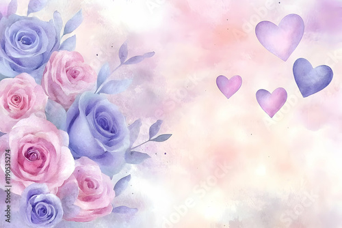 roses on a blue background in concept of valentine day on 14 February 2025 with pink and red heart gift love rose romance romantic things with background	 photo