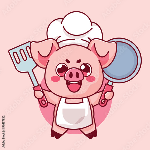 Cute Chef Pig Mascot  Adorable  Cute Chef Pig Character for Culinary Themes