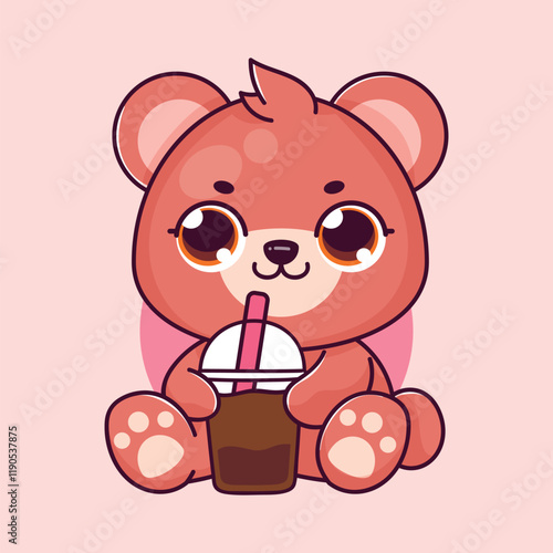 Cute Bear Mascot Holding Chocolate Drink
