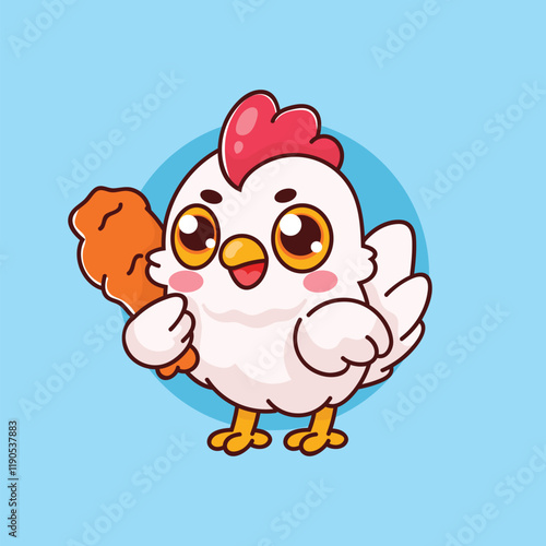 Cute Chicken Mascot Holding Fried Chicken