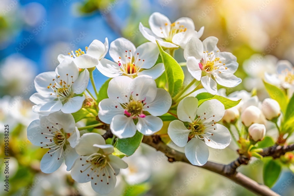 Delicate White Pear Blossoms Branch, Spring Floral Macro Photography, Shallow Depth of Field Delicate White Pear Blossoms Branch, Spring Floral Macro Photography, Shallow Depth of Field