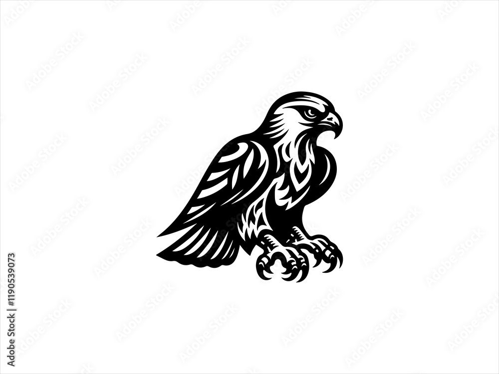 Fototapeta premium Black and White line art falcon design vector,,,,