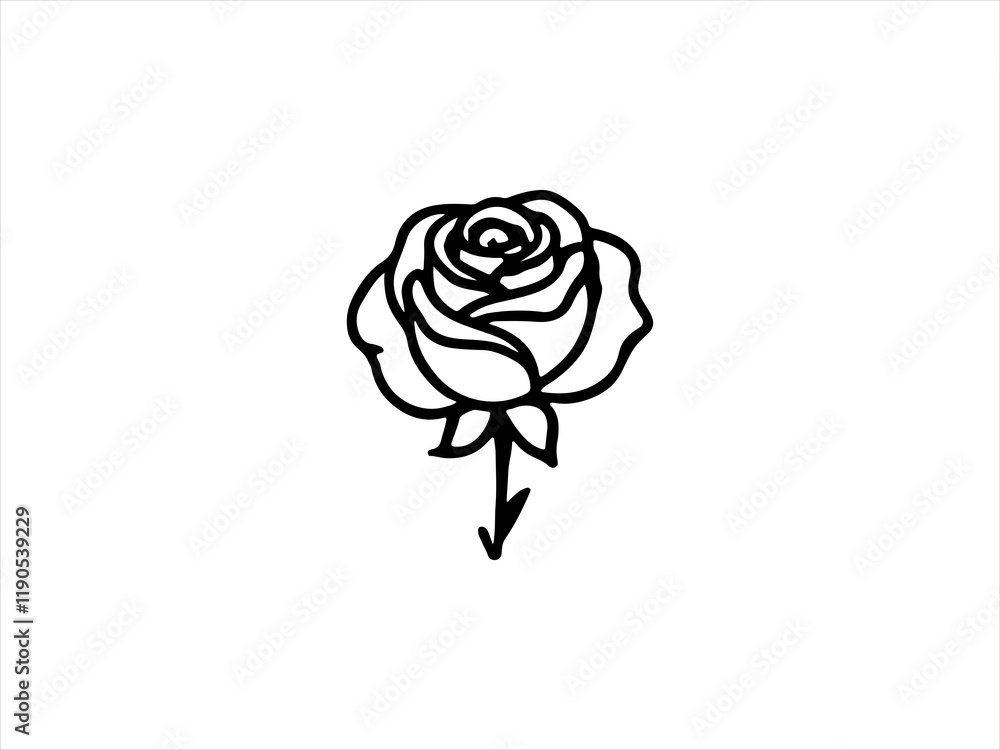 Black and White line art rose design vector, Black and White line art rose design vector,