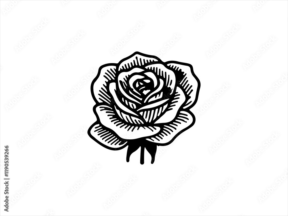 Black and White line art rose design vector, Black and White line art rose design vector,