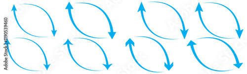 Two arrow spin icon, recycle round, circle refresh or restart. Dual Arrow. Double side arrow icon set.  Circle arrow icon set. Symbol of reload, refresh, loading, recycle and repeat. Interconnecting 