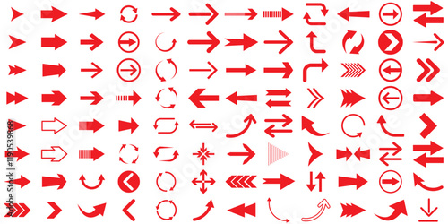 Arrows big Red set icons, arrow icon, modern simple arrows, arrow vector collection cursor. Long arrow icon vector set. Arrow icon. Mega set of vector arrows.