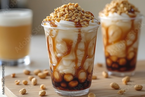 Creamy Peanut Caramel Drink With Boba photo