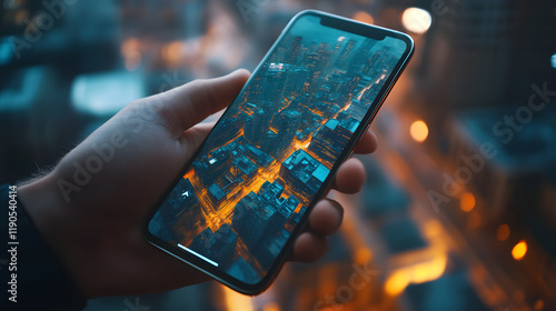 Wallpaper Mural Close-up of a hand holding a smartphone with a city map on the screen Torontodigital.ca