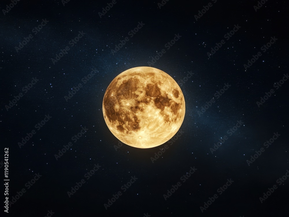 Obraz premium A luminous full moon casting ethereal beams, stars orbiting in synchronized harmony through the night