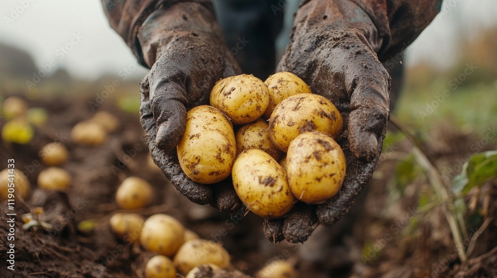 Hands Holding freshly harvested organic potatoes, earthy brown tones and farm fresh produce Hands Holding freshly harvested organic potatoes, earthy brown tones and farm fresh produce
