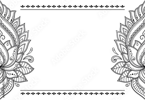 Frame in eastern tradition. Stylized with henna tattoos decorative pattern for decorating covers for book, notebook, casket, magazine, postcard and folder. Flower border in mehndi style.