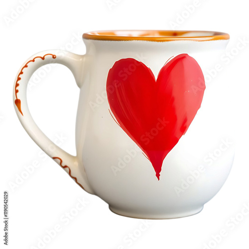 Coffee mug with a red painted heart design. photo