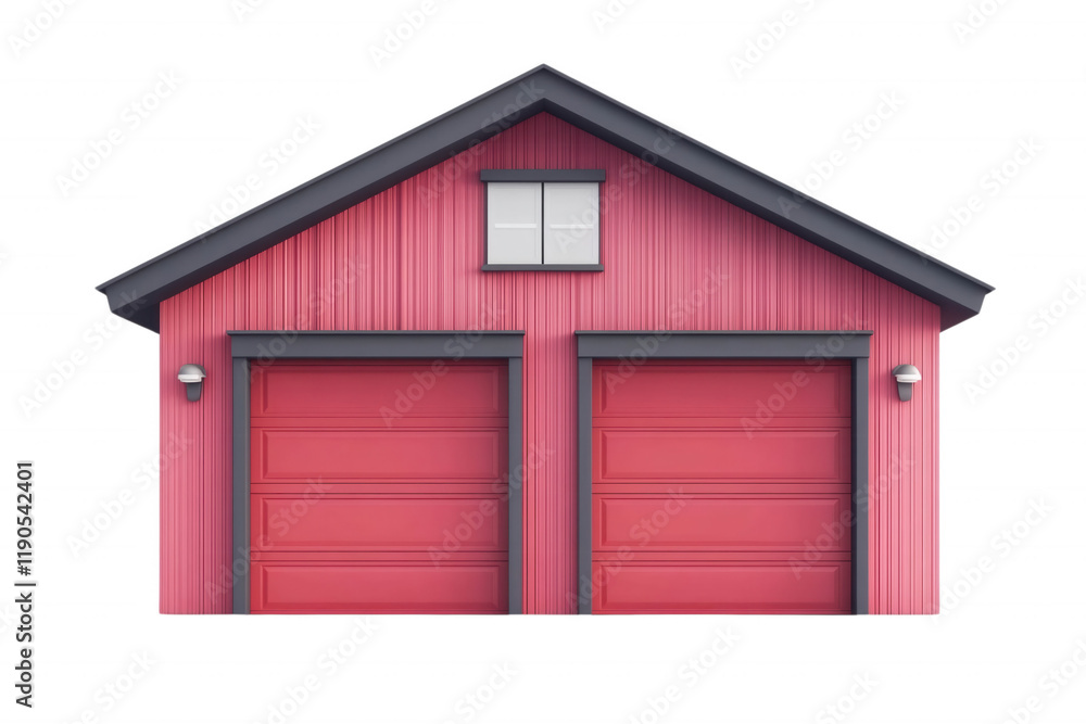Front view of a modern red garage with two doors, isolated on transparent or white background Front view of a modern red garage with two doors, isolated on transparent or white background