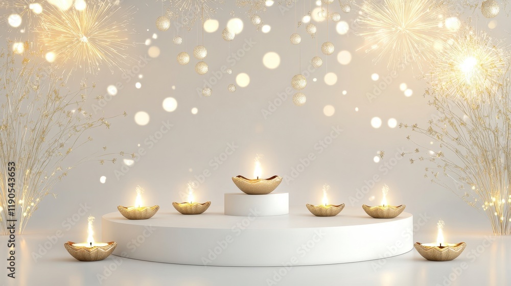 Banner design for diwali festival and podium,Diwali light decoration candle with fireworks,Stage,Product display Showcase design sparkle background,Deepavali,Dipavali,3D podium illustration. Banner design for diwali festival and podium,Diwali light decoration candle with fireworks,Stage,Product display Showcase design sparkle background,Deepavali,Dipavali,3D podium illustration.