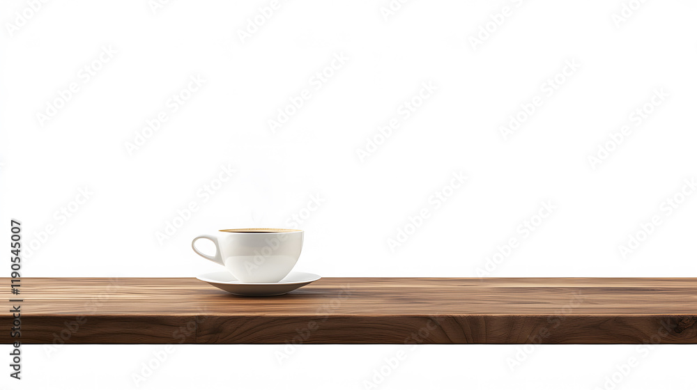 Steaming coffee cup resting on polish brown wooden counter, capturing sharp surface details and rich morning aroma, perfectly isolated on white background for cafe, breakfast, or rustic kitchen themes Steaming coffee cup resting on polish brown wooden counter, capturing sharp surface details and rich morning aroma, perfectly isolated on white background for cafe, breakfast, or rustic kitchen themes