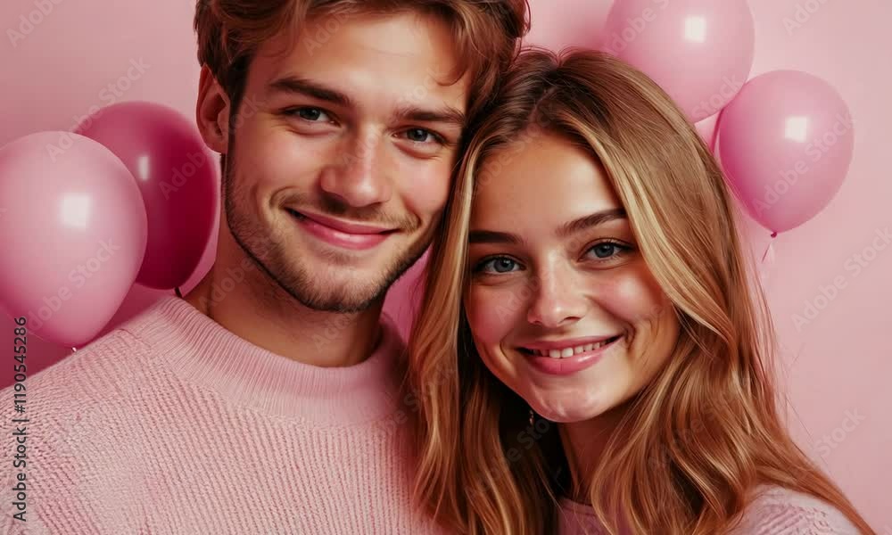 Young man greeting his girlfriend for Valentine's Day on color background Young man greeting his girlfriend for Valentine's Day on color background