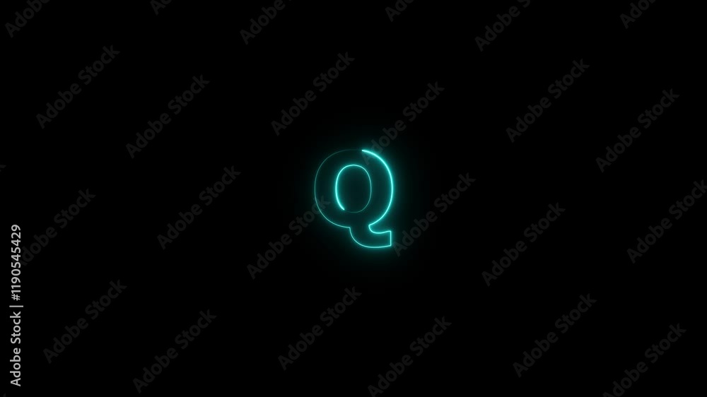 Animated neon letter Q.Glowing neon capital letter sign icon illustration on black background. Animated neon letter Q.Glowing neon capital letter sign icon illustration on black background.