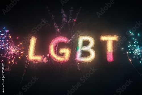 Colorful Fireworks Spelling 'LGBT' in a Dazzling Night Sky Display photo