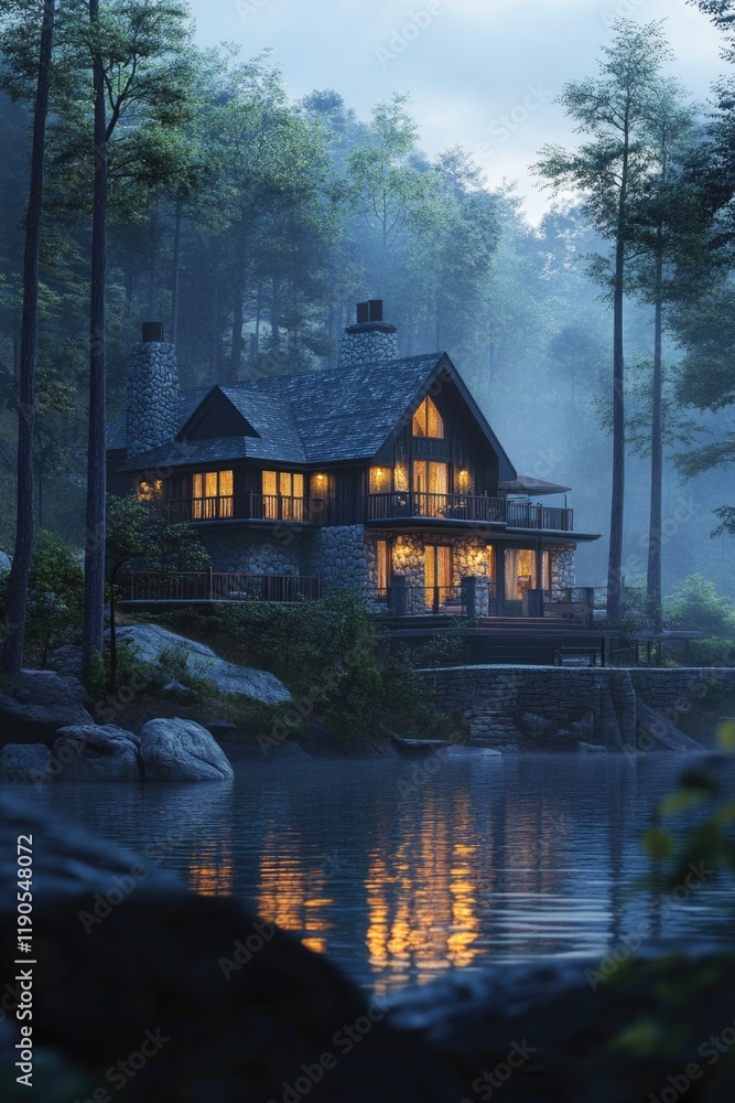 Fototapeta premium House Lit Up At Night