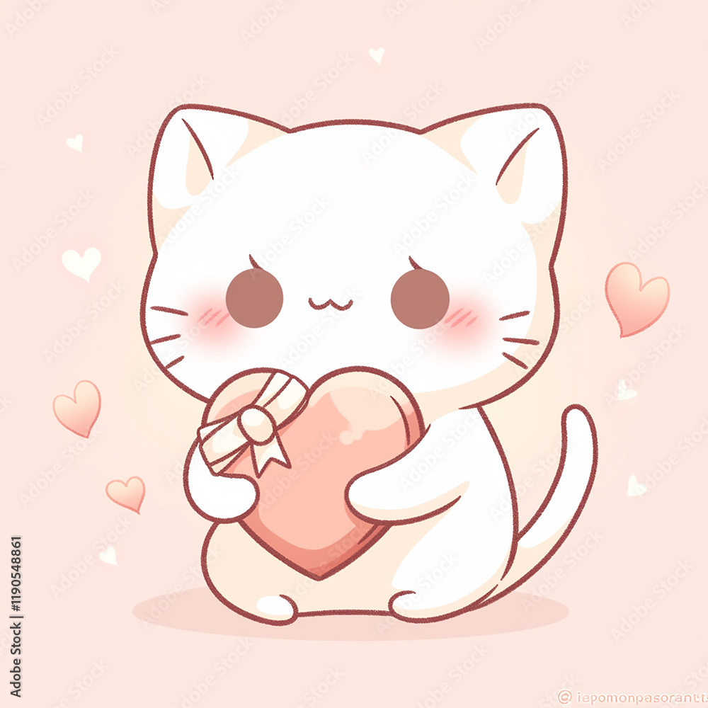 Fototapeta premium Adorable cartoon cat with a cute heart showcasing love in a pink background