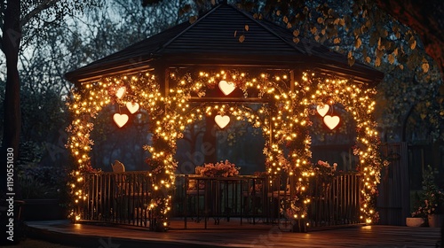 Wallpaper Mural A romantic outdoor gazebo adorned with heart-shaped lights and floral garlands Torontodigital.ca