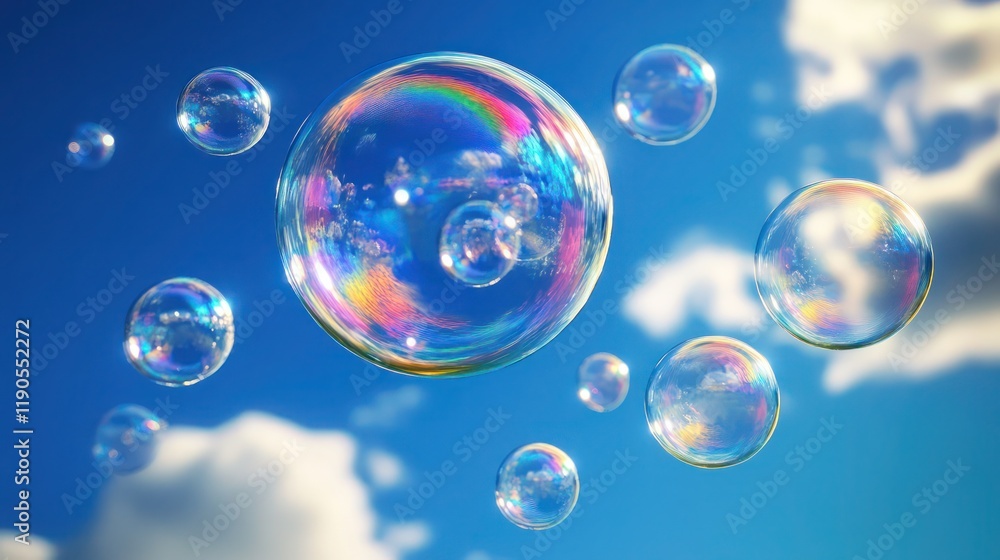 Soap bubbles floating against a blue sky. Soap bubbles floating against a blue sky.