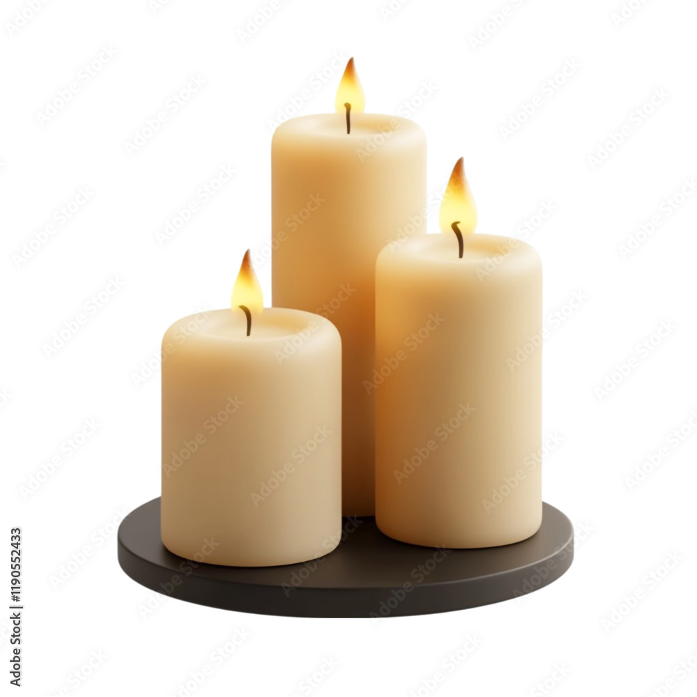 Three Illuminated Candles on a Dark Stand: A Tranquil and Serene Still Life Three Illuminated Candles on a Dark Stand: A Tranquil and Serene Still Life