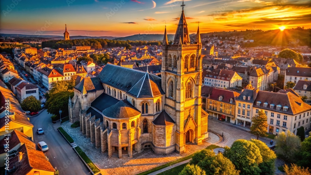 Obraz premium Drone View of Saint Nicolas Church Exhibition Space, Historic French Architecture