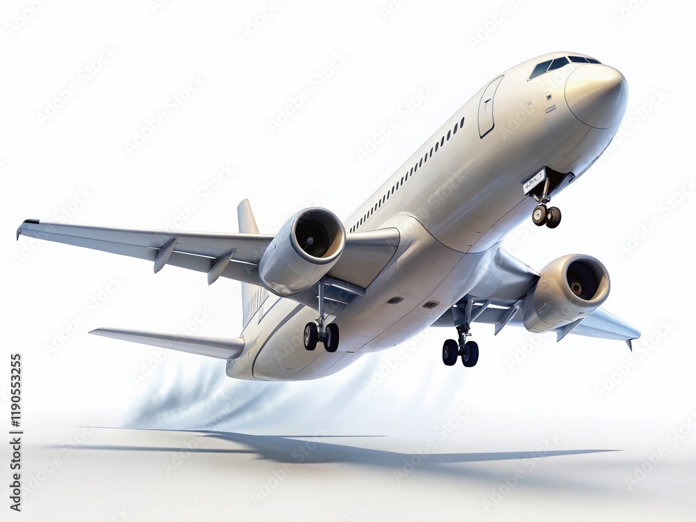 Dynamic Ascent: White Airplane Soaring, Travel & Freedom Concept - 3D Render Dynamic Ascent: White Airplane Soaring, Travel & Freedom Concept - 3D Render