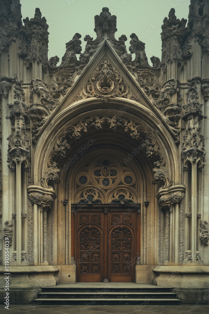 Entrance of a medieval church. Gothic architecture. Intricate details. Created with Generative AI technology Entrance of a medieval church. Gothic architecture. Intricate details. Created with Generative AI technology